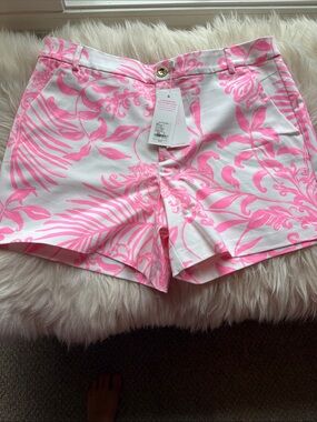 Lilly Pulitzer White & Pink Floral Print Bermuda Shorts